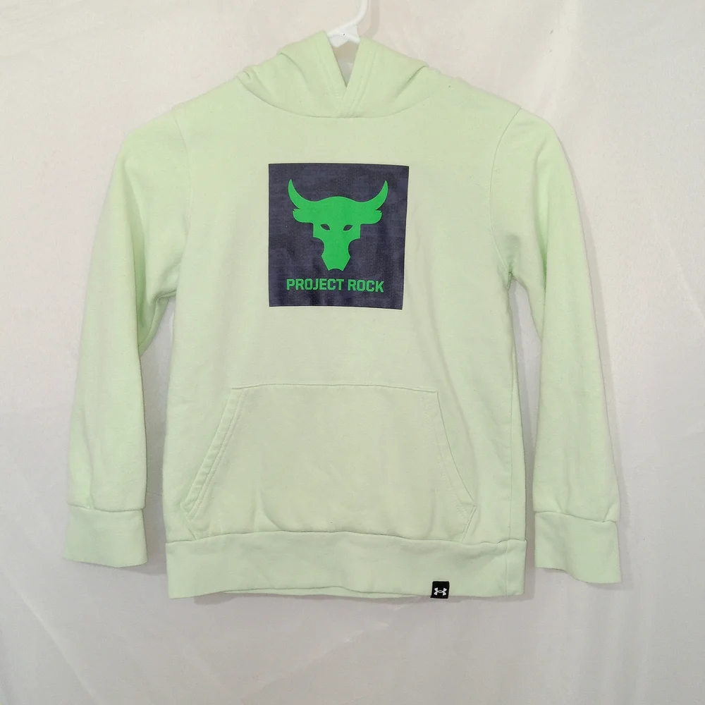 Under Armour Project Rock Rival Fleece Hoodie Sweatshirt Green Youth Sz S